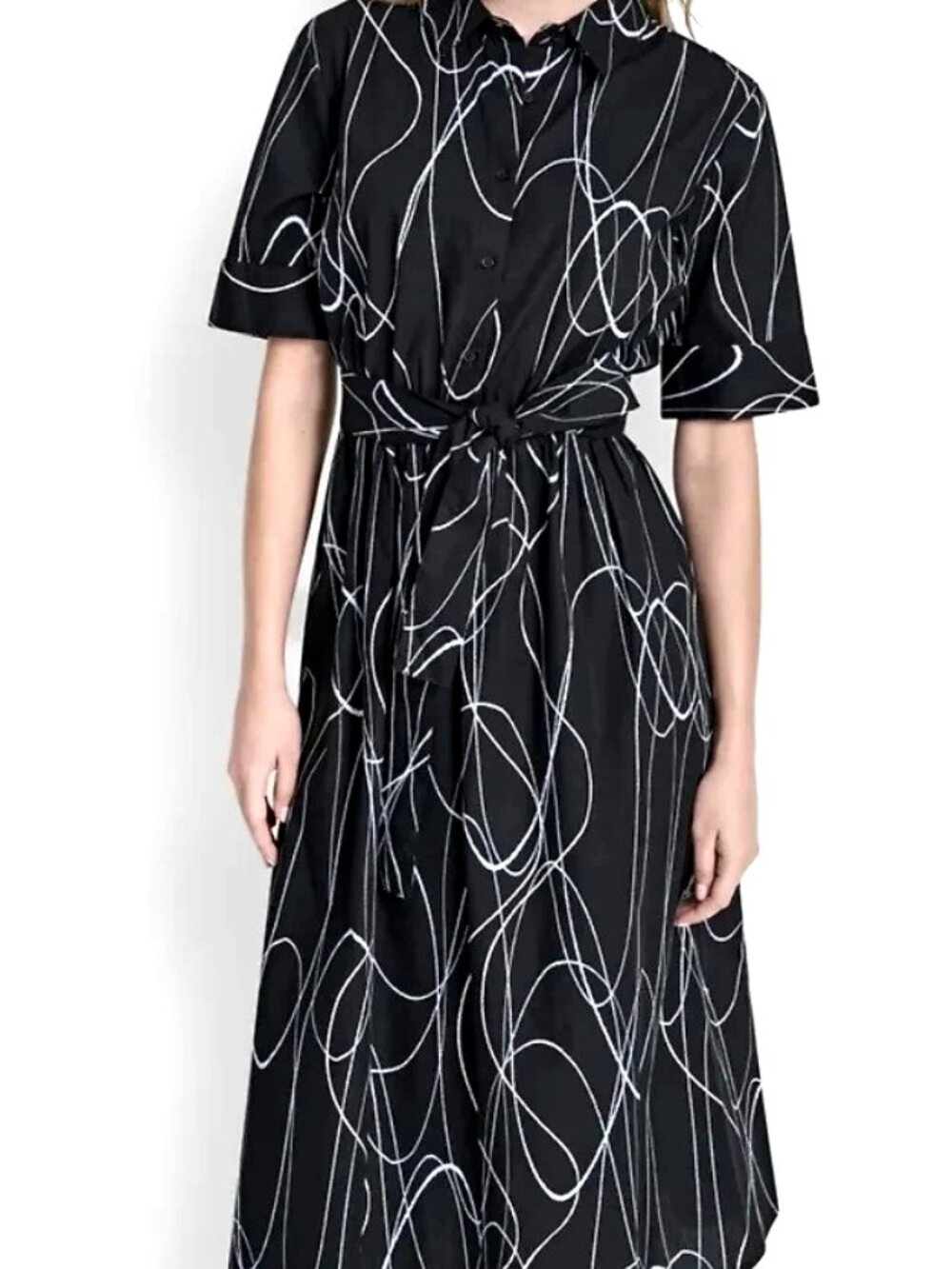 NWT DKNY Women's Black White Abstract Cotton Midi Shirt Dress Size 4 - Picture 13 of 15